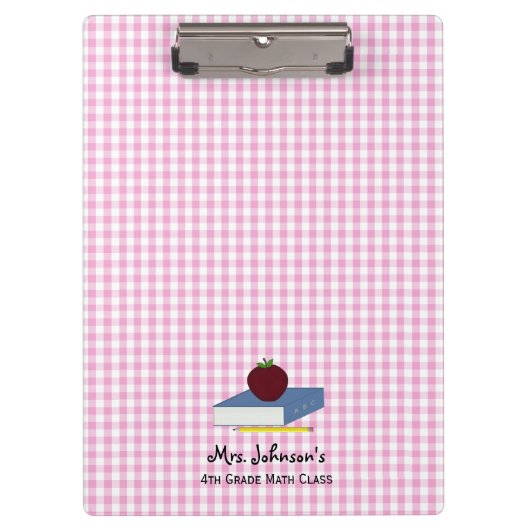 Personalisiert Teacher Pink Gingham Klemmbrett (Vorderseite)