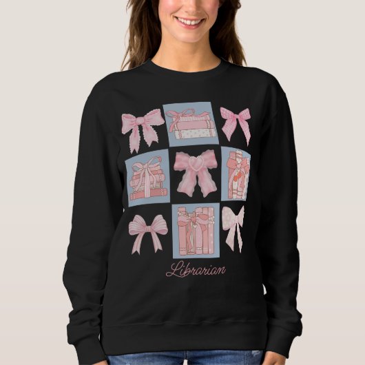 Personalisiert Teacher Rosa Coquette Bow & Book Sweatshirt (Vorderseite)