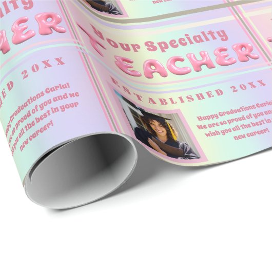 Personalisiert Teacher Specialty Abschluss Foto Geschenkpapier (Rolleneckpunkt)
