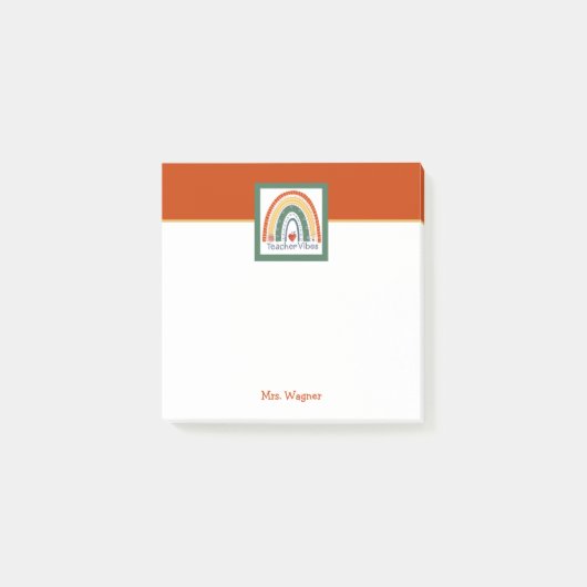 Personalisiert Teacher Vibes Rainbow Pencil Post-it Klebezettel (Vorderseite)