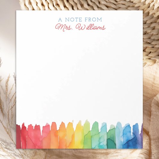 Personalisiert Teacher Watercolor Regenbogen Notizblock