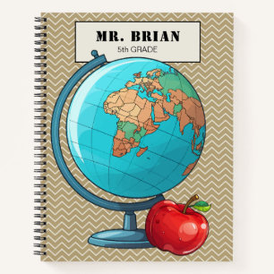 Personalisiert Teacher World Globe Notebook Notizblock