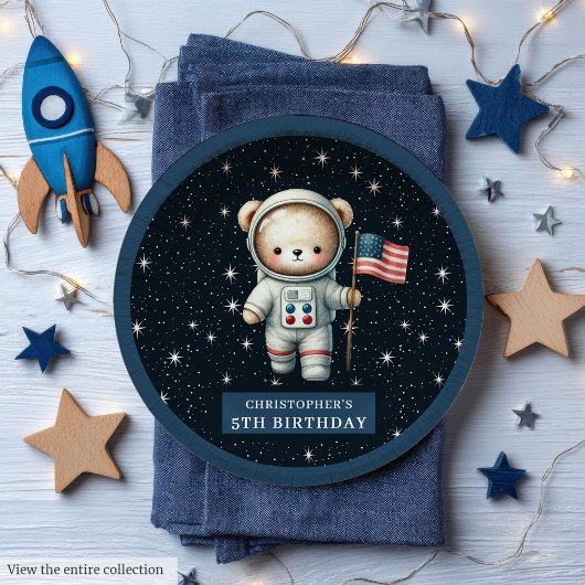 Personalisiert Teddy Astronaut Boy Party Plate Pappteller