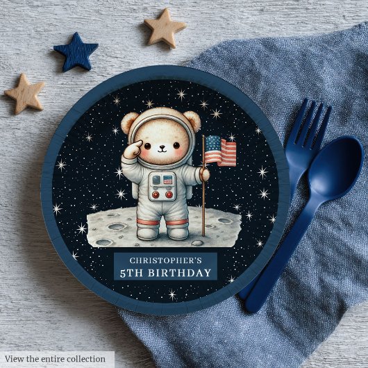 Personalisiert Teddy Astronaut Boy Party Plate Pappteller