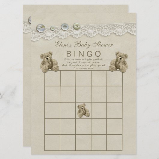 Personalisiert Teddy Baby Dusche Bingo Einladung (Vorne/Hinten)
