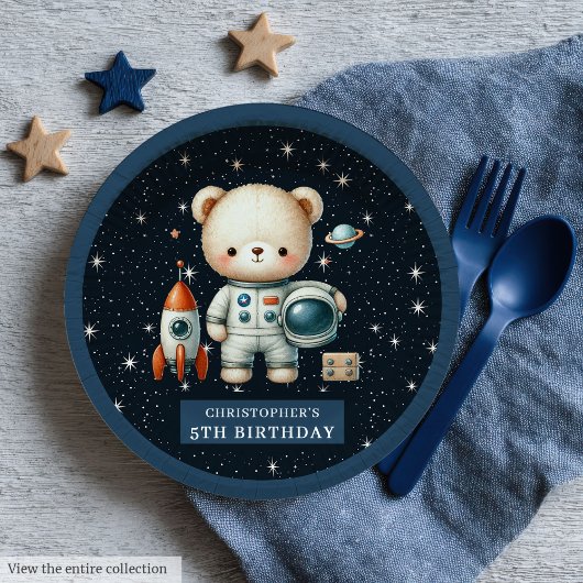 Personalisiert Teddy Bear Astronaut Baby Boy Pappteller