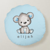 Personalisiert Teddy Bear Baby Boy Blue Rundes Kissen (Rückseite)