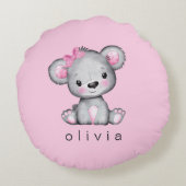 Personalisiert Teddy Bear Baby Girl Pink Rundes Kissen (Rückseite)