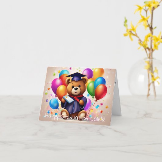 Personalisiert Teddy Bear Kindergarten Abschluss Karte (Gelbe Blume)