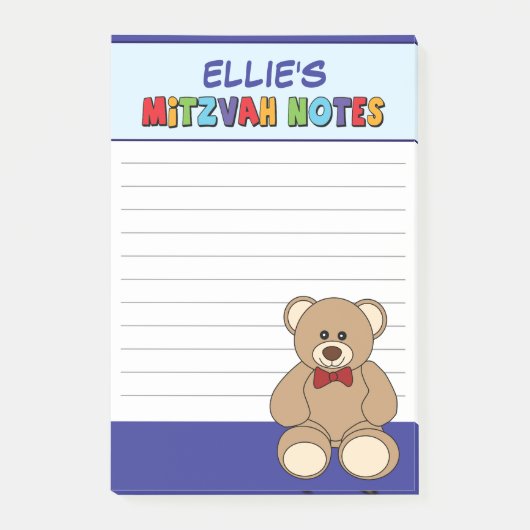 Personalisiert Teddy Bear Mitzvah - Blau Post-it Klebezettel (Vorderseite)