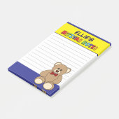 Personalisiert Teddy Bear Mitzvah - Gelb blau Post-it Klebezettel (angewinkelt)