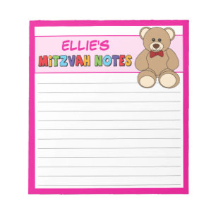 Personalisiert Teddy Bear Mitzvah Pink Notizblock
