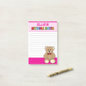 Personalisiert Teddy Bear Mitzvah Pink Post-it Klebezettel (Auf Schreibtisch)