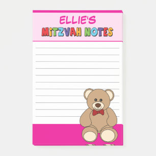 Personalisiert Teddy Bear Mitzvah Pink Post-it Klebezettel