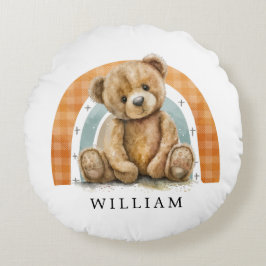Personalisiert Teddy Bear Rainbow Boho Kinderzimme Rundes Kissen