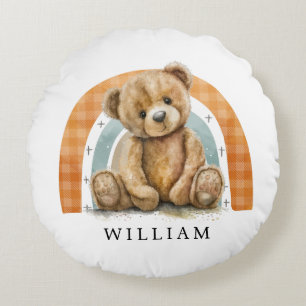 Personalisiert Teddy Bear Rainbow Boho Kinderzimme Rundes Kissen