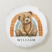 Personalisiert Teddy Bear Rainbow Boho Kinderzimme Rundes Kissen (Rückseite)