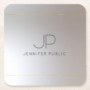 Personalisiert Template Gold Silver Monogram Rechteckiger Pappuntersetzer