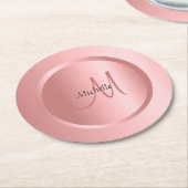 Personalisiert Template Rose Gold Monogram Elegant Runder Pappuntersetzer (Angewinkelt)