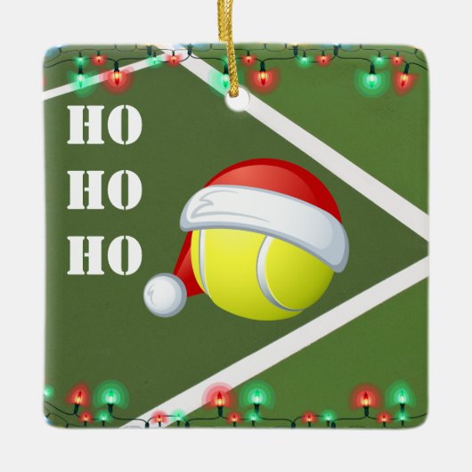 Personalisiert Tennis Ball Ho Ho Weihnachten Keramikornament (Vorderseite)
