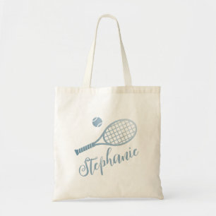 Personalisiert Tennis Dusty Blue Script Name Tragetasche