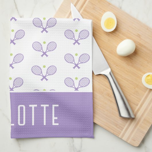 Personalisiert Tennis Pattern Individuelle Name Te Geschirrtuch (Viertel Falte)