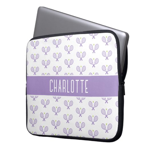 Personalisiert Tennis Pattern Individuelle Name Te Laptopschutzhülle (Vorderseite Links)