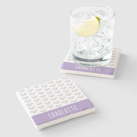 Personalisiert Tennis Pattern Individuelle Name Te Steinuntersetzer (Seitenansicht)