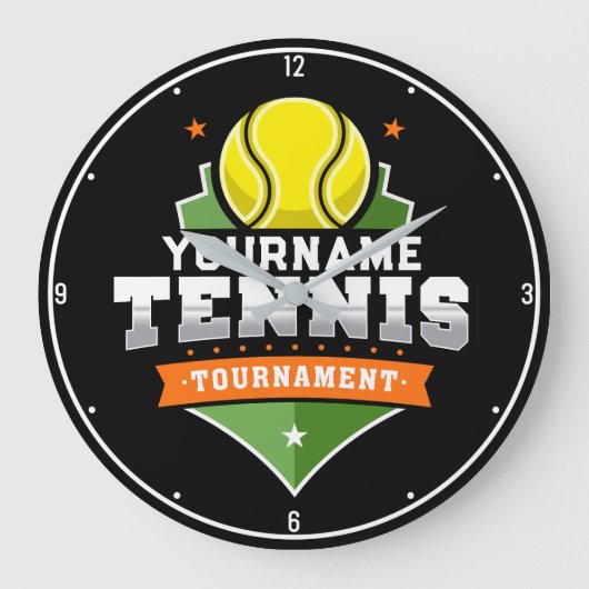 Personalisiert Tennis Player NAME Varsity Turnier Große Wanduhr (Vorderseite)