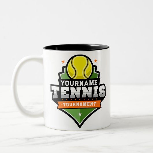 Personalisiert Tennis Player NAME Varsity Turnier Zweifarbige Tasse (Links)