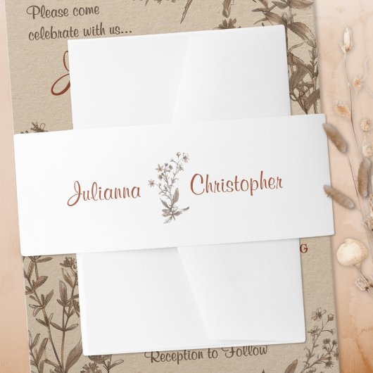 Personalisiert Terracotta Boho Wildblumen Hochzeit Einladungsbanderole
