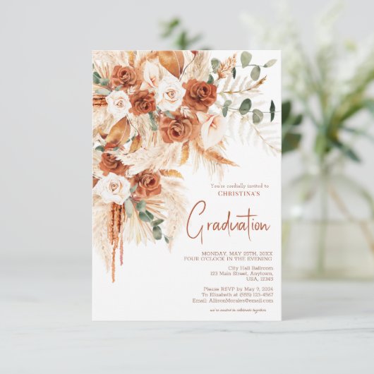 Personalisiert Terracotta Foto Boho Abschluss Einladung (Stehend Vorderseite)