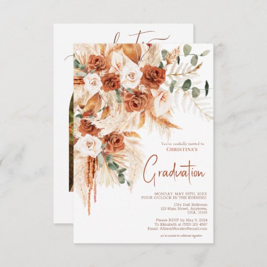 Personalisiert Terracotta Foto Boho Abschluss Einladung (Vorne/Hinten)