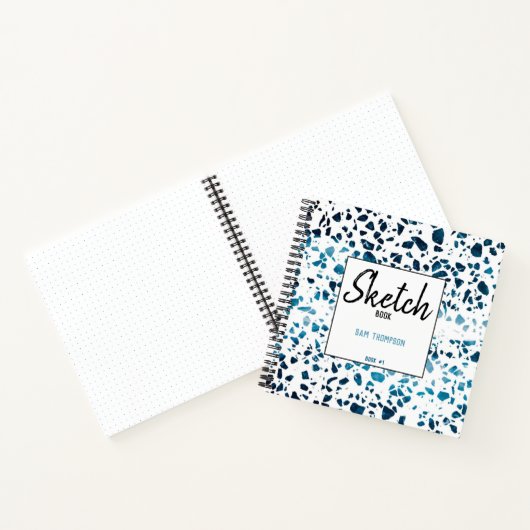Personalisiert Terrazzo Mosaic Navy Blue Sketchboo Notizblock (Innenseite)