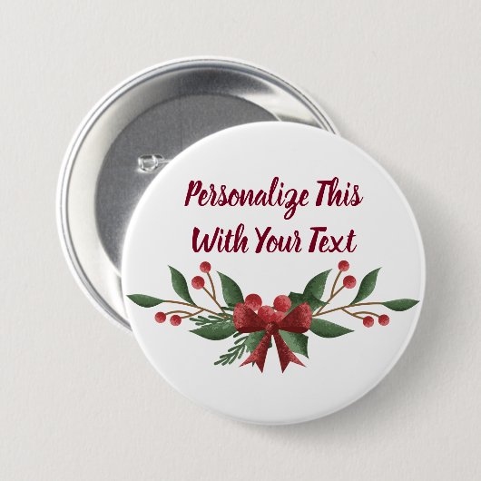 Personalisiert Text Holly und Berry Christmas Button (Vorne & Hinten)