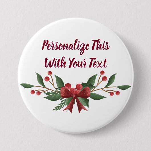 Personalisiert Text Holly und Berry Christmas Button (Vorderseite)
