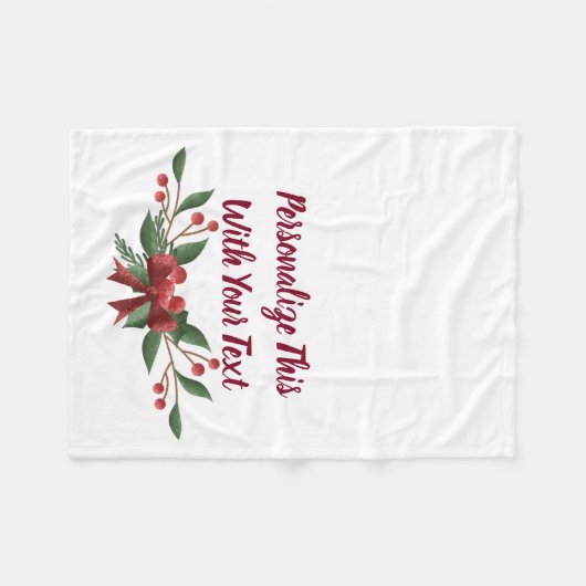 Personalisiert Text Holly und Berry Christmas Fleecedecke (Vorderseite (Horizontal))