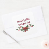 Personalisiert Text Holly und Berry Christmas Quadratischer Aufkleber (Umschlag)