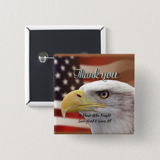 Personalisiert Text USA Patriotic Danke Pinback Button (Vorne & Hinten)