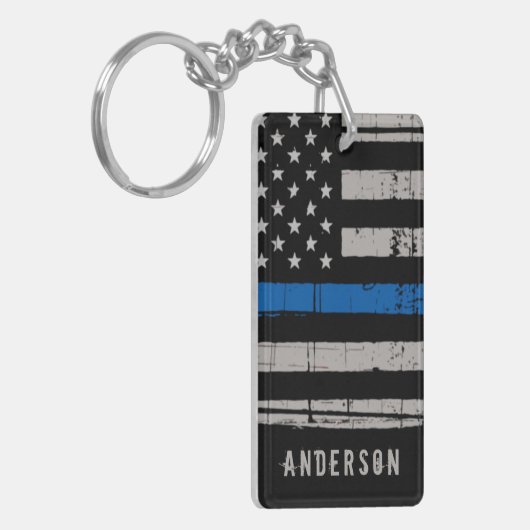 Personalisiert-Thin-Blue-Line-Polizei Schlüsselanhänger (Vorderseite links)