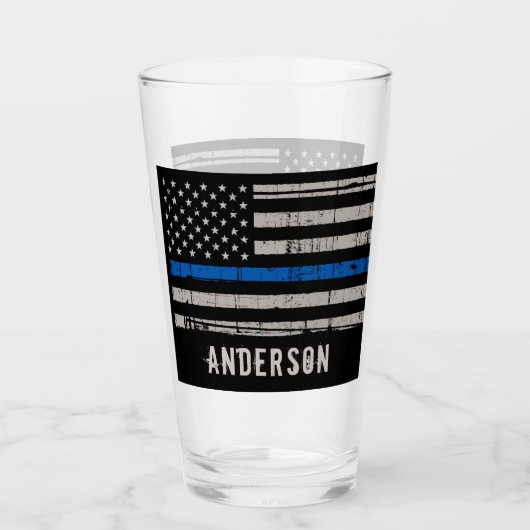 Personalisiert Thin Blue Line Polizeibeamter Beer Glas (Vorderseite)