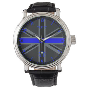 Personalisiert Thin Blue Line Wählbuchse Armbanduhr