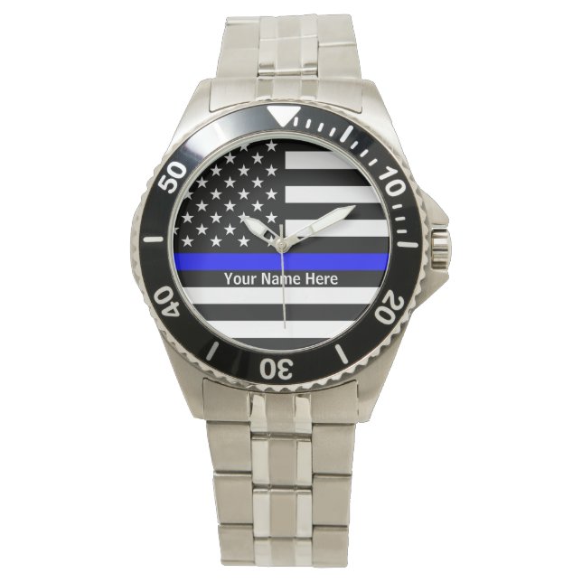 Personalisiert Thin Blue Line Watch Armbanduhr (Vorderseite)