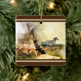 Personalisiert Tipi und Pony Tepee Weihnachten Keramikornament