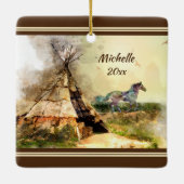 Personalisiert Tipi und Pony Tepee Weihnachten Keramikornament (Rückseite)