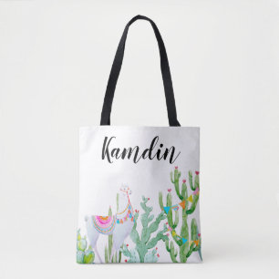 Personalisiert Tote Bag Boho Llama Bohemisch Cacti Tasche