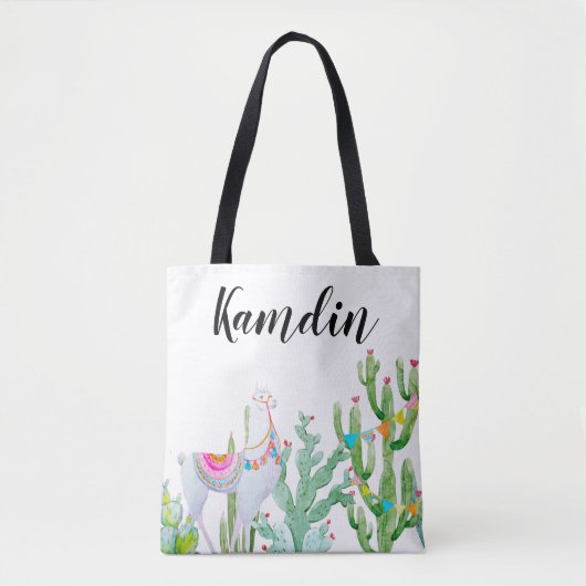 Personalisiert Tote Bag Boho Llama Bohemisch Cacti Tasche (Vorderseite)