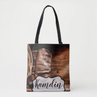 Personalisiert Tote Bag Cowboy Boots Barn Wood Rus