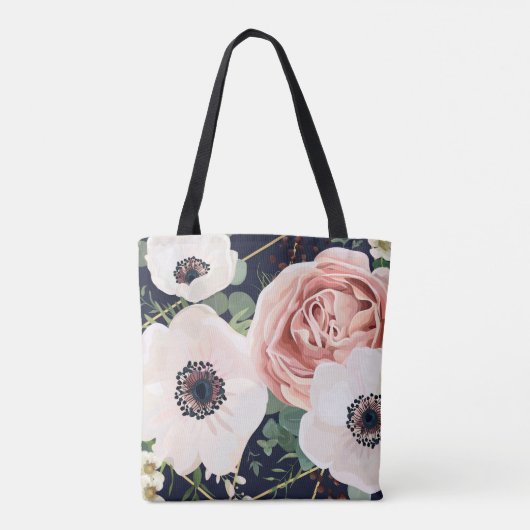 Personalisiert Tote Bag Geometric Garden Rose Navy Tasche (Rückseite)