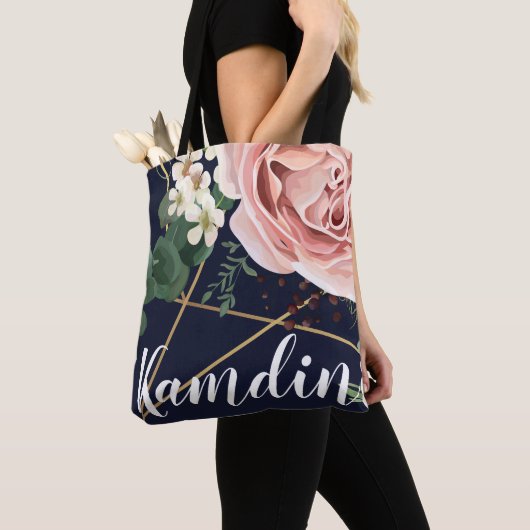 Personalisiert Tote Bag Geometric Garden Rose Navy Tasche (Von Nahem)
